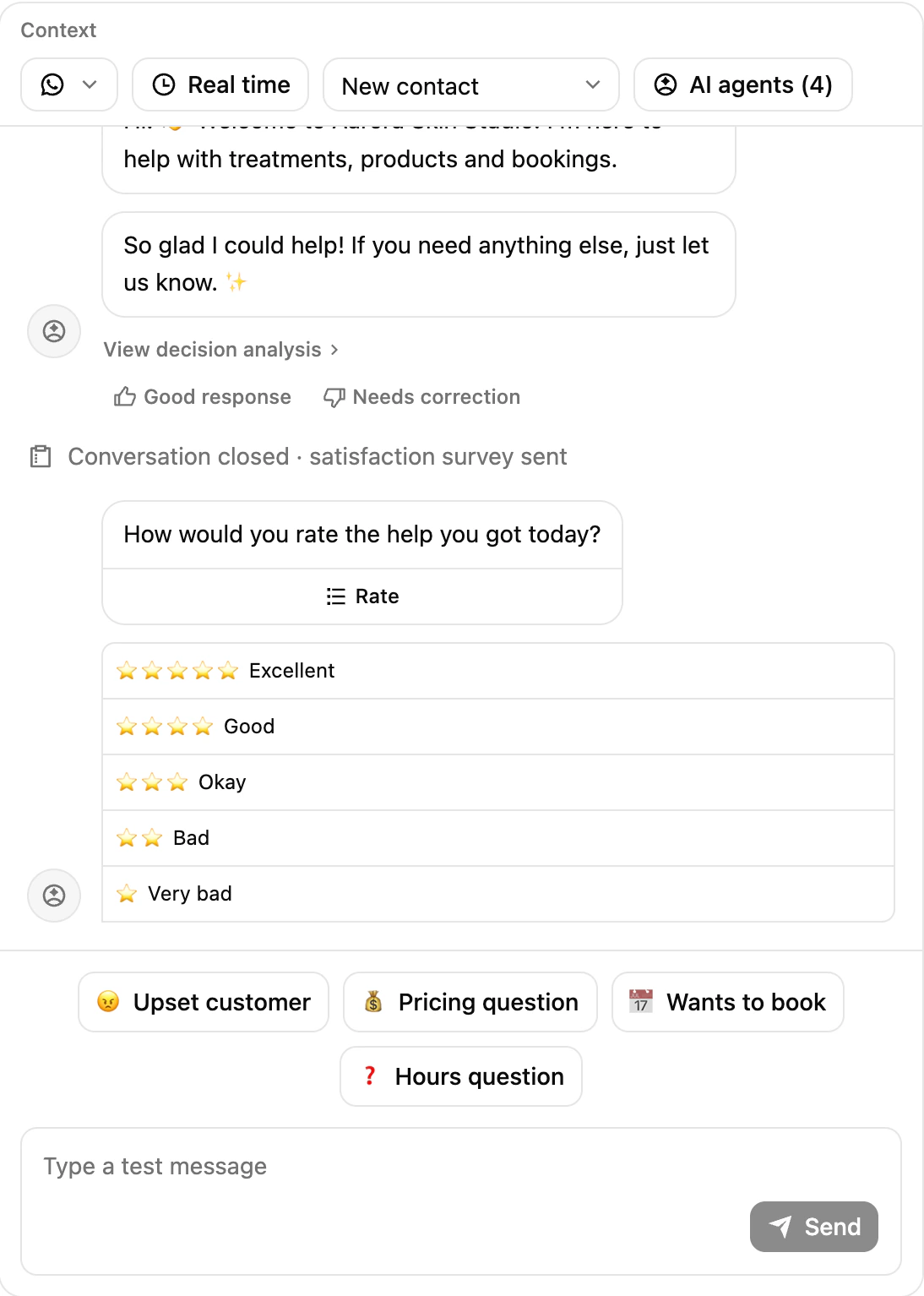 The Playground after Close conversation: the survey's WhatsApp list, ready to answer