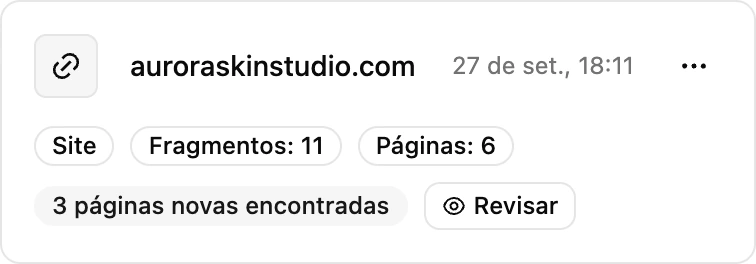 O card de um site depois da revisão semanal, com as páginas novas encontradas e o botão Revisar