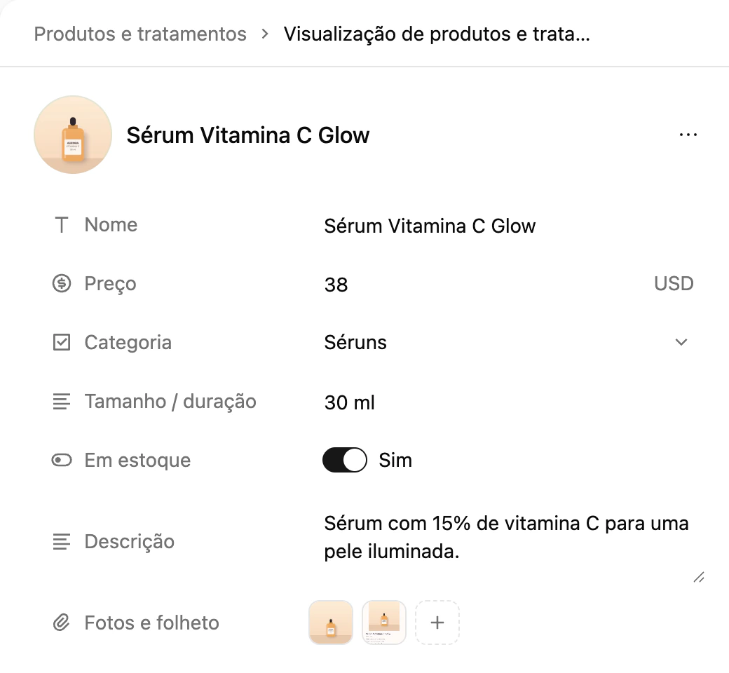 Criação de um registro de catálogo com uma foto do produto e um folheto em PDF anexados em uma propriedade Arquivos múltiplos