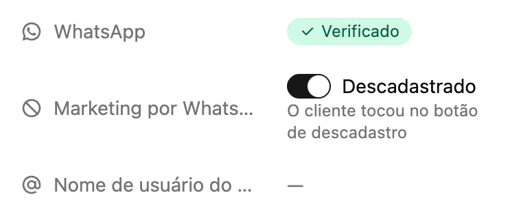 Um contato na Ciarem com Marketing por WhatsApp em Descadastrado porque o cliente tocou no botão de descadastro